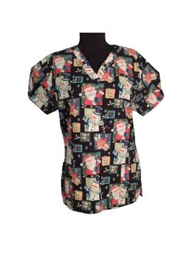 Christmas Scrub Top By Scrub Wear Size M With Santa Snowman Print